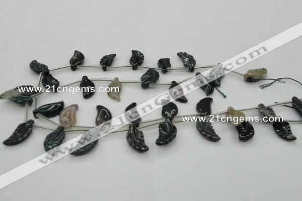 CAG6845 Top drilled 10*20mm carved leaf Indian agate beads