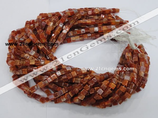 CAG686 15.5 inches 6*6mm cube natural fire agate beads wholesale