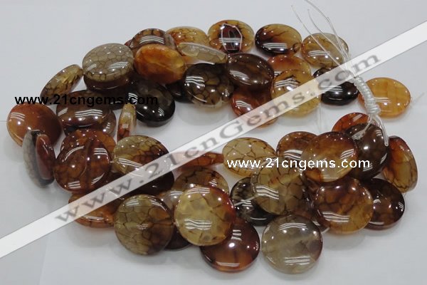 CAG694 15.5 inches 30mm flat round dragon veins agate beads