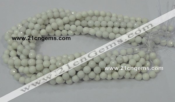 CAG711 15.5 inches 8mm faceted round white agate gemstone beads