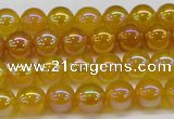 CAG7120 15.5 inches 4mm round AB-color yellow agate gemstone beads