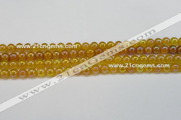 CAG7121 15.5 inches 6mm round AB-color yellow agate gemstone beads