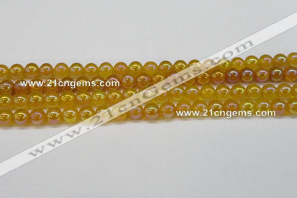 CAG7122 15.5 inches 8mm round AB-color yellow agate gemstone beads