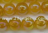 CAG7125 15.5 inches 14mm round AB-color yellow agate gemstone beads