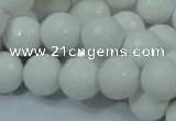 CAG714 15.5 inches 14mm faceted round white agate gemstone beads