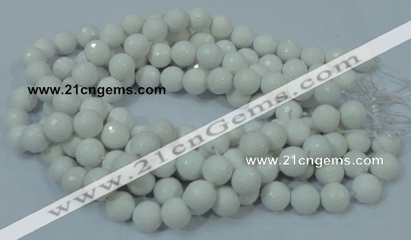 CAG714 15.5 inches 14mm faceted round white agate gemstone beads