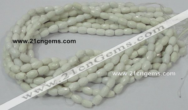CAG721 15.5 inches 8*10mm faceted rice white agate gemstone beads