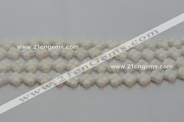 CAG7220 15.5 inches 12*12mm carved flower white agate gemstone beads