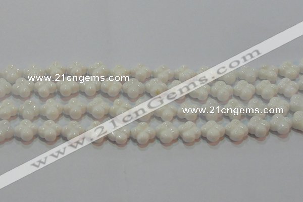 CAG7220 15.5 inches 12*12mm carved flower white agate gemstone beads