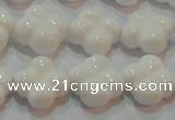 CAG7221 15.5 inches 14*14mm carved flower white agate gemstone beads