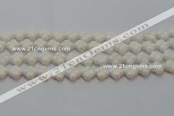 CAG7221 15.5 inches 14*14mm carved flower white agate gemstone beads