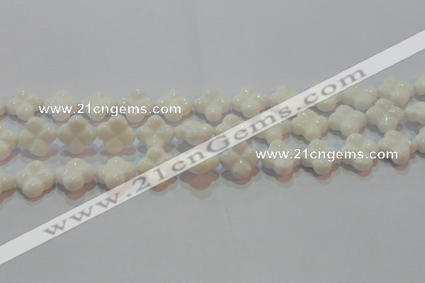 CAG7222 15.5 inches 16*16mm carved flower white agate gemstone beads