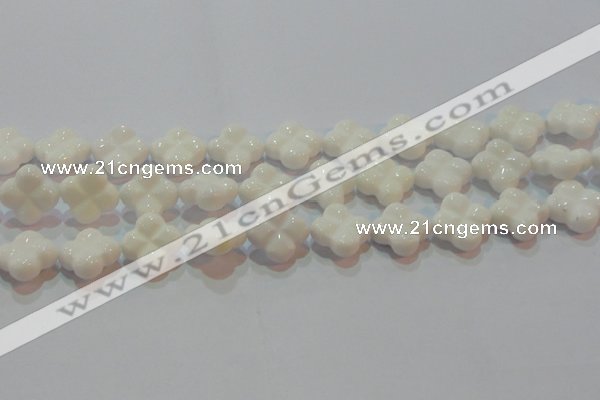 CAG7223 15.5 inches 18*18mm carved flower white agate gemstone beads
