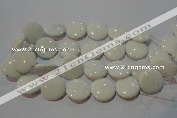 CAG7251 15.5 inches 10mm flat round white agate gemstone beads