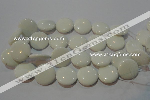 CAG7252 15.5 inches 12mm flat round white agate gemstone beads