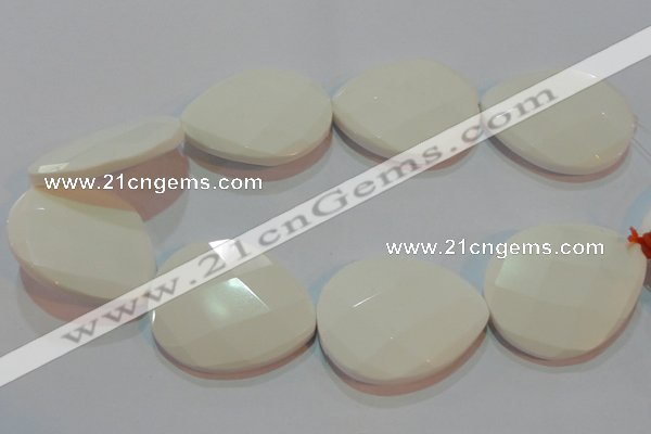 CAG7271 15.5 inches 40*50mm faceted flat teardrop white agate beads