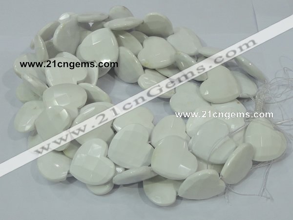 CAG729 15.5 inches 30*30mm faceted heart white agate beads