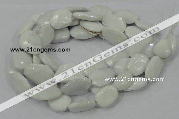 CAG730 15.5 inches 20*30mm faceted freeform white agate beads