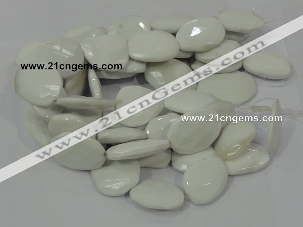 CAG731 15.5 inches 30*45mm faceted freeform white agate beads