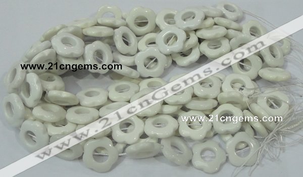 CAG732 15.5 inches 22*22mm flower-shaped white agate beads