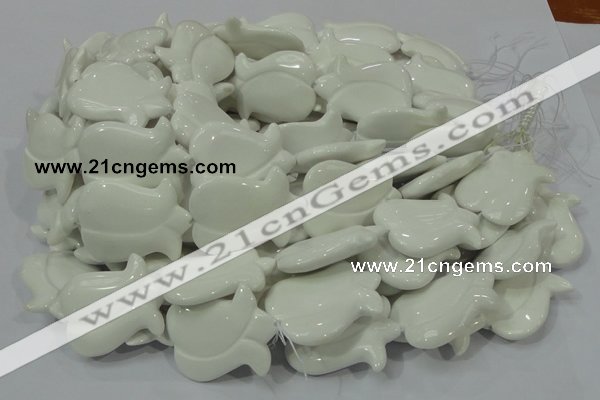 CAG733 15.5 inches 30*40mm flower-shaped white agate beads