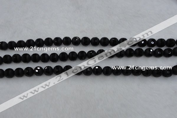 CAG7451 15.5 inches 6mm faceted round matte black agate beads