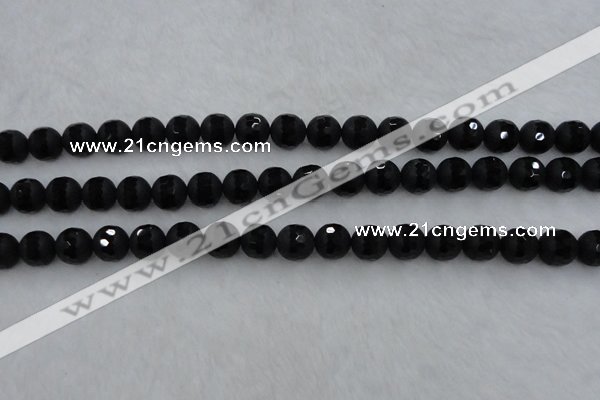 CAG7452 15.5 inches 8mm faceted round matte black agate beads