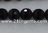 CAG7453 15.5 inches 10mm faceted round matte black agate beads