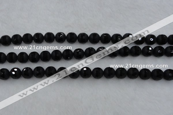 CAG7453 15.5 inches 10mm faceted round matte black agate beads