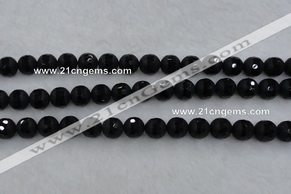 CAG7454 15.5 inches 12mm faceted round matte black agate beads