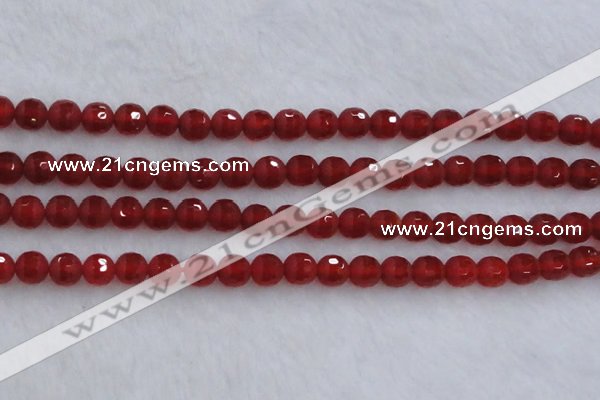 CAG7457 15.5 inches 8mm faceted round matte red agate beads