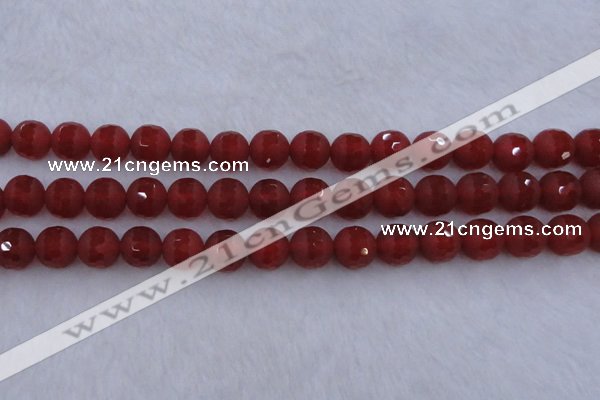 CAG7459 15.5 inches 12mm faceted round matte red agate beads