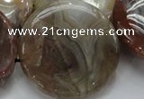 CAG782 15.5 inches 50mm flat round yellow agate gemstone beads