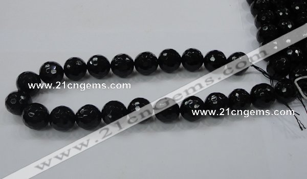 CAG7852 15.5 inches 16mm faceted round black agate beads wholesale
