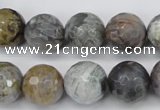 CAG7871 15.5 inches 16mm faceted round silver needle agate beads