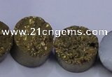 CAG7932 7.5 inches 14mm flat round plated white druzy agate beads