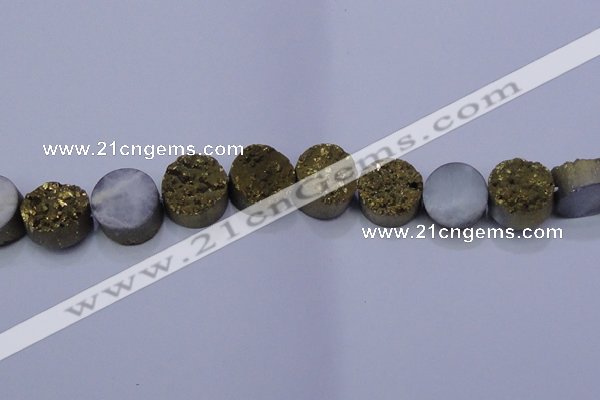 CAG7933 7.5 inches 16mm flat round plated white druzy agate beads