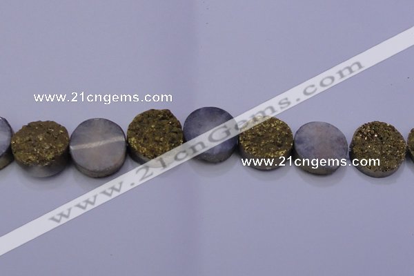 CAG7938 7.5 inches 26mm flat round plated white druzy agate beads