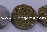 CAG7939 7.5 inches 28mm flat round plated white druzy agate beads