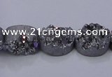 CAG7953 7.5 inches 8*10mm oval plated white druzy agate beads