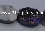 CAG7964 7.5 inches 15*20mm oval plated white druzy agate beads