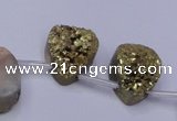 CAG7978 Top drilled 15*20mm flat teardrop plated white druzy agate beads