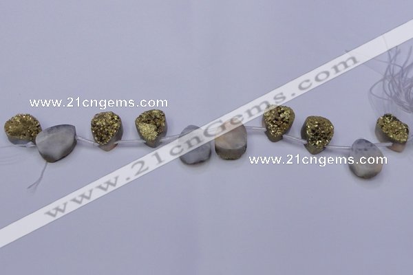 CAG7978 Top drilled 15*20mm flat teardrop plated white druzy agate beads