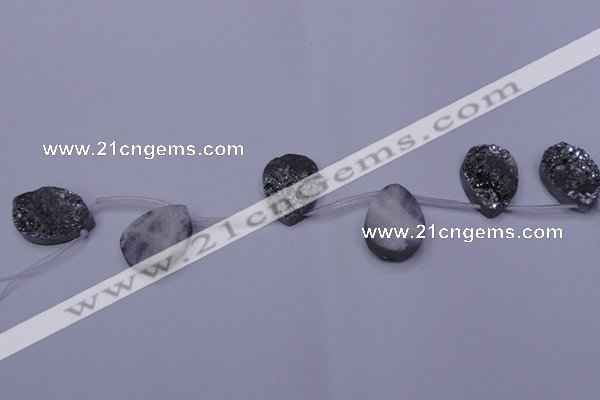 CAG7984 Top drilled 22*30mm flat teardrop plated white druzy agate beads