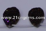 CAG7986 Top drilled 22*30mm flat teardrop plated white druzy agate beads