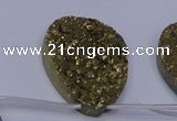 CAG7990 Top drilled 30*40mm flat teardrop plated white druzy agate beads