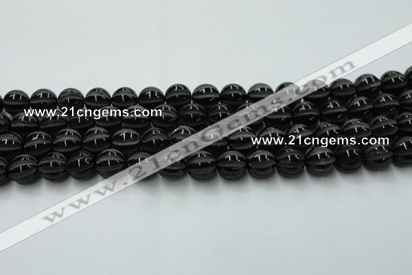 CAG8002 15.5 inches 12mm carved round black agate beads