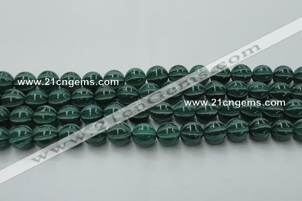 CAG8008 15.5 inches 14mm carved round green agate beads