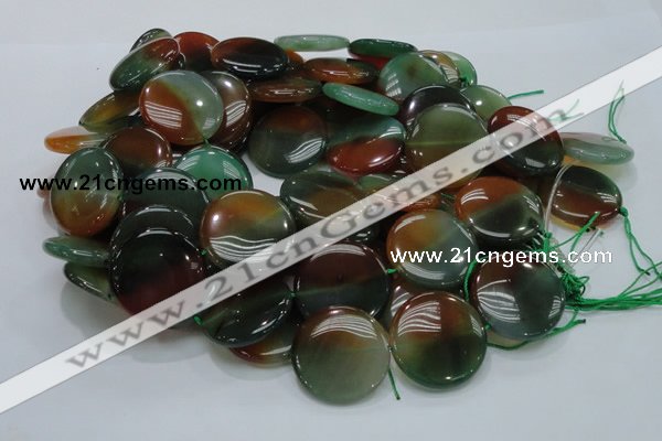 CAG803 15.5 inches 30mm flat round rainbow agate gemstone beads