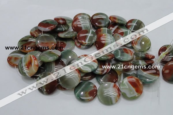 CAG806 15.5 inches 30mm flat round rainbow agate gemstone beads